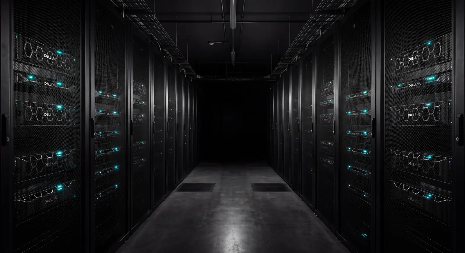 Pasillo de racks de servidores en un centro de datos